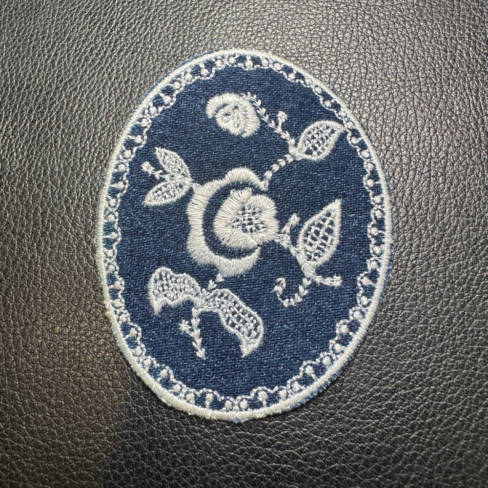 Oval Embroidered Rose Iron On Patch Western Boho Cottagecore Denim Appliqué DIY